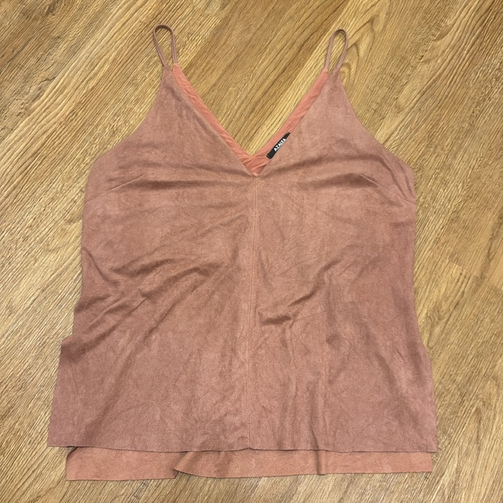 Azalea Medium Pink Suede V-neck Camisole Tank Top